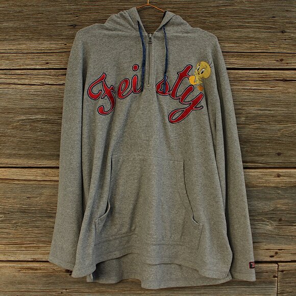 'Looney Tunes' gray quarter zip fleece pull over Tweety hoodie jacket - Picture 1 of 7